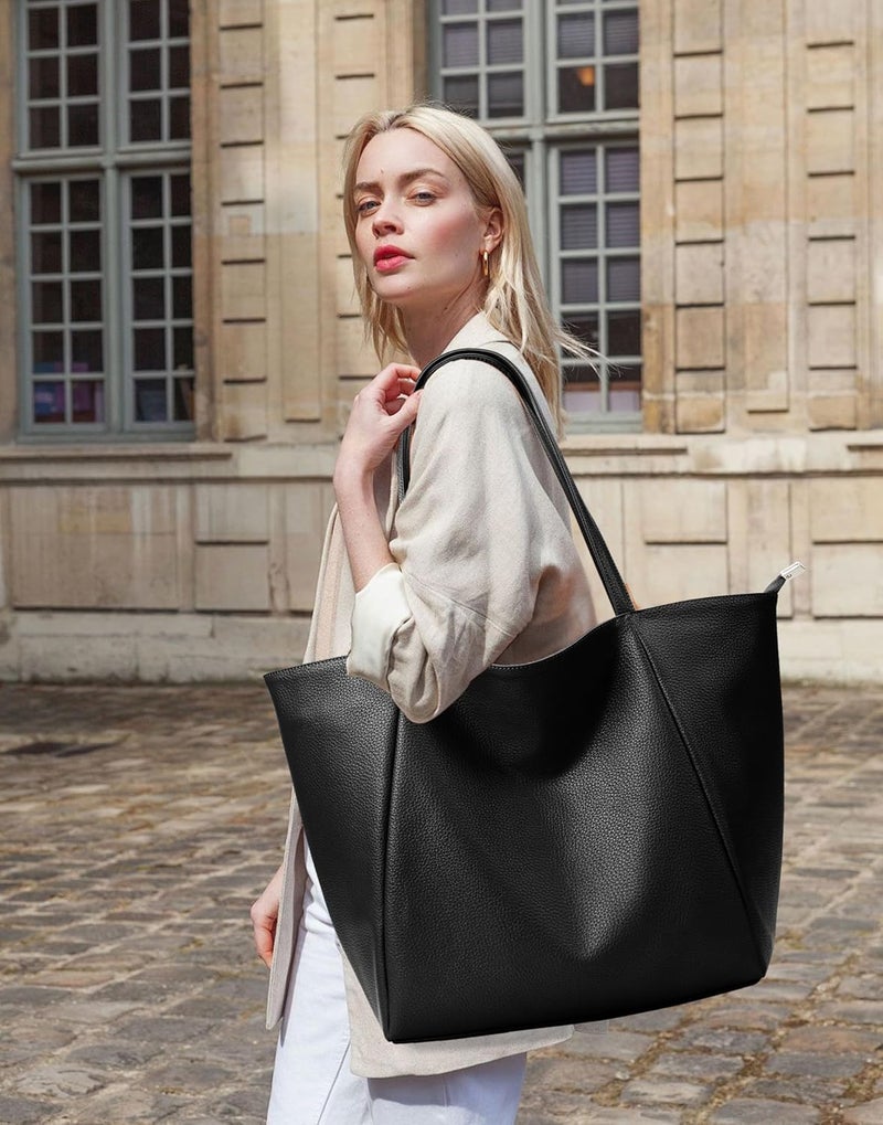 KALIDI Large Tote Bag Vegan Leather Casual Zipper Work Bag Weekender Hobo for Women 23L Oversize Shoulder Travel Purse - Image 3